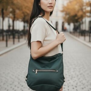 a new day Dark Green Shoulder Bag Square Bottom Zip Pocket Inside & Out 11x11x5